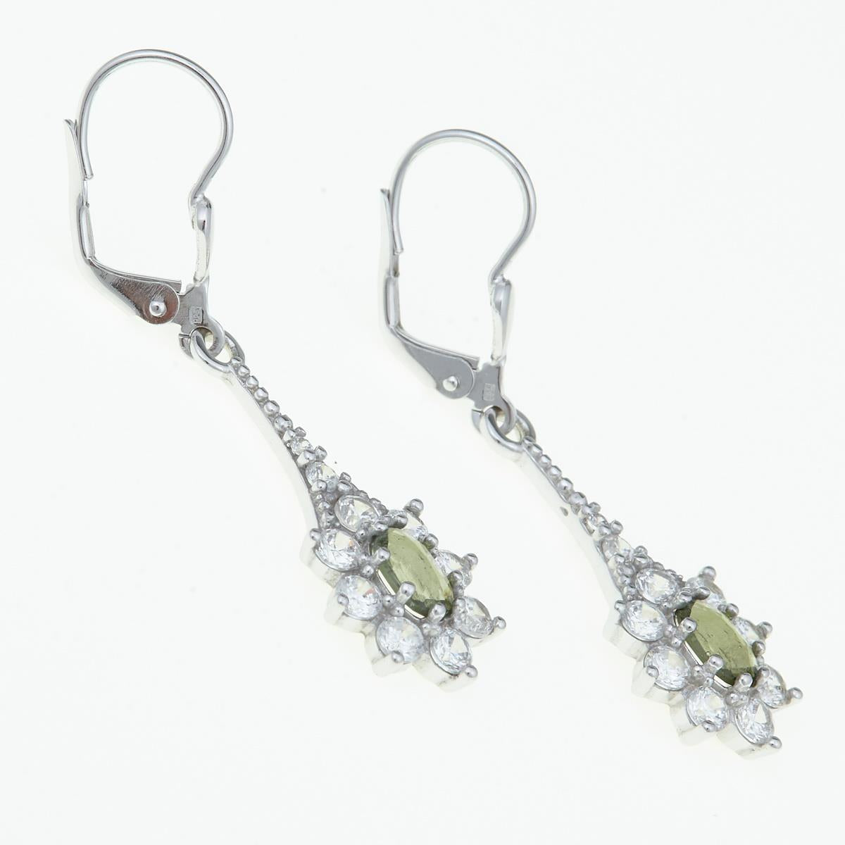 Silver earrings with moldavites and zirconia 2017-4