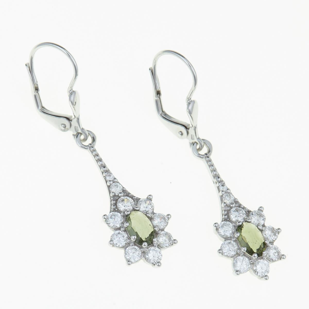 Silver earrings with moldavites and zirconia 2017-4