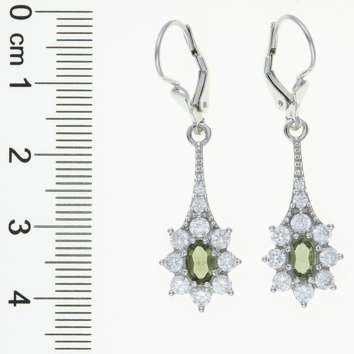 Silver earrings with moldavites and zirconia 2017-4