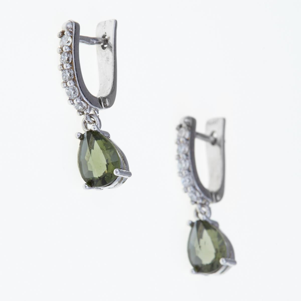 Silver earrings with moldavites and cubic zirconia 2019-1