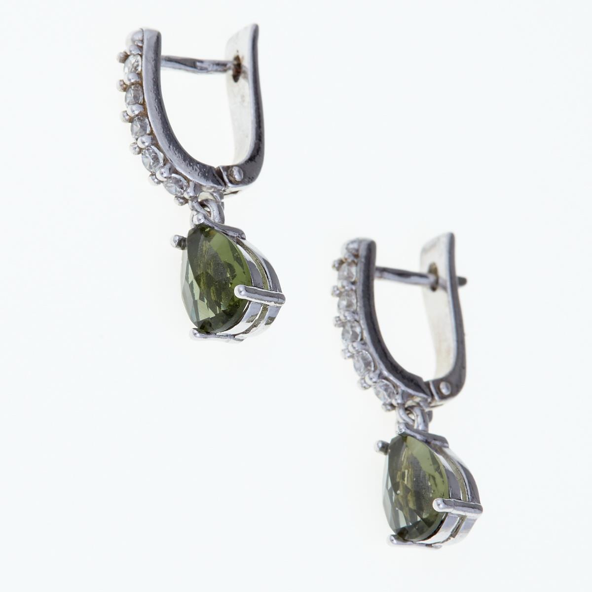 Silver earrings with moldavites and cubic zirconia 2019-1