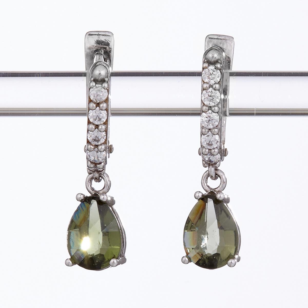 Silver earrings with moldavites and cubic zirconia 2019-1