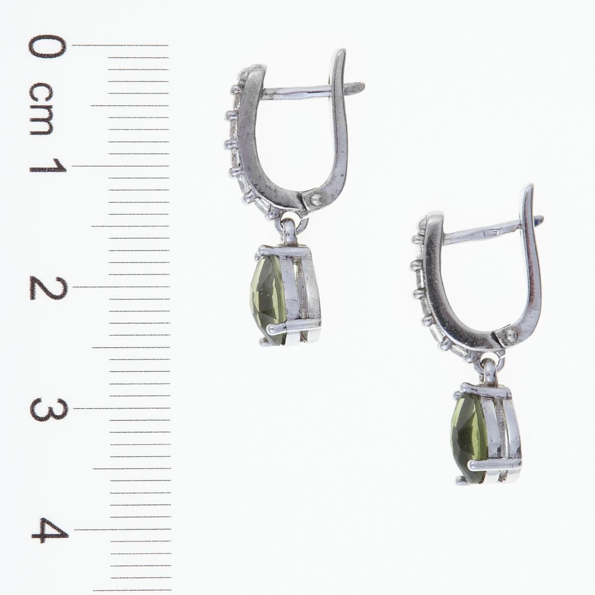 Silver earrings with moldavites and cubic zirconia 2019-1