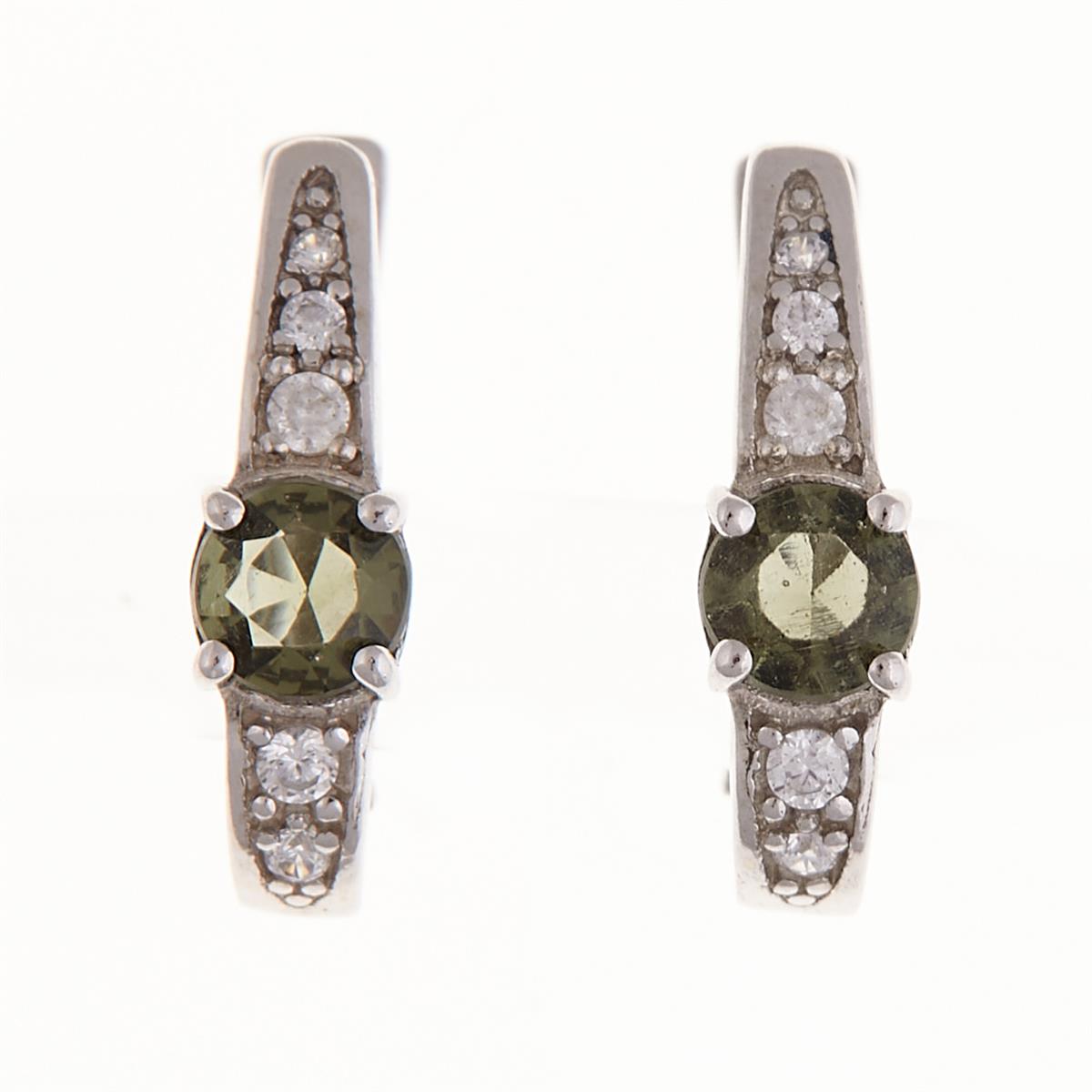 Silver earrings with moldavites and cubic zirconia 2038-1