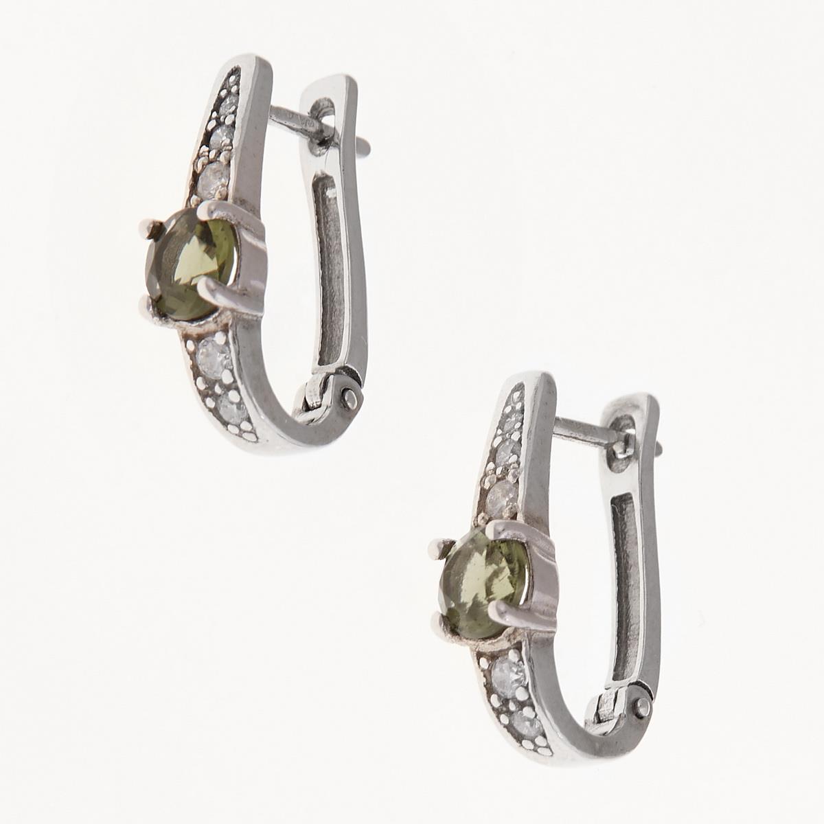 Silver earrings with moldavites and cubic zirconia 2038-1