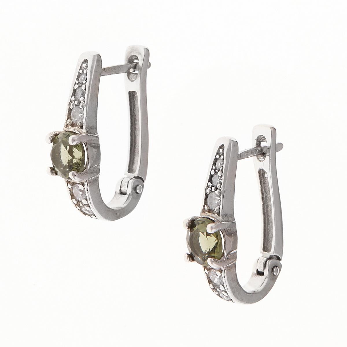 Silver earrings with moldavites and cubic zirconia 2038-1