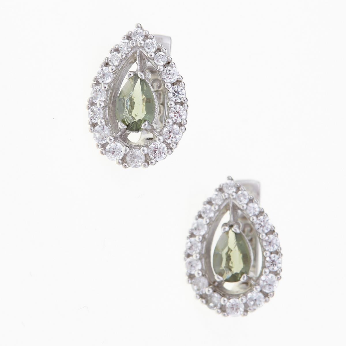 Silver earrings with moldavites and cubic zirconia 2046-1