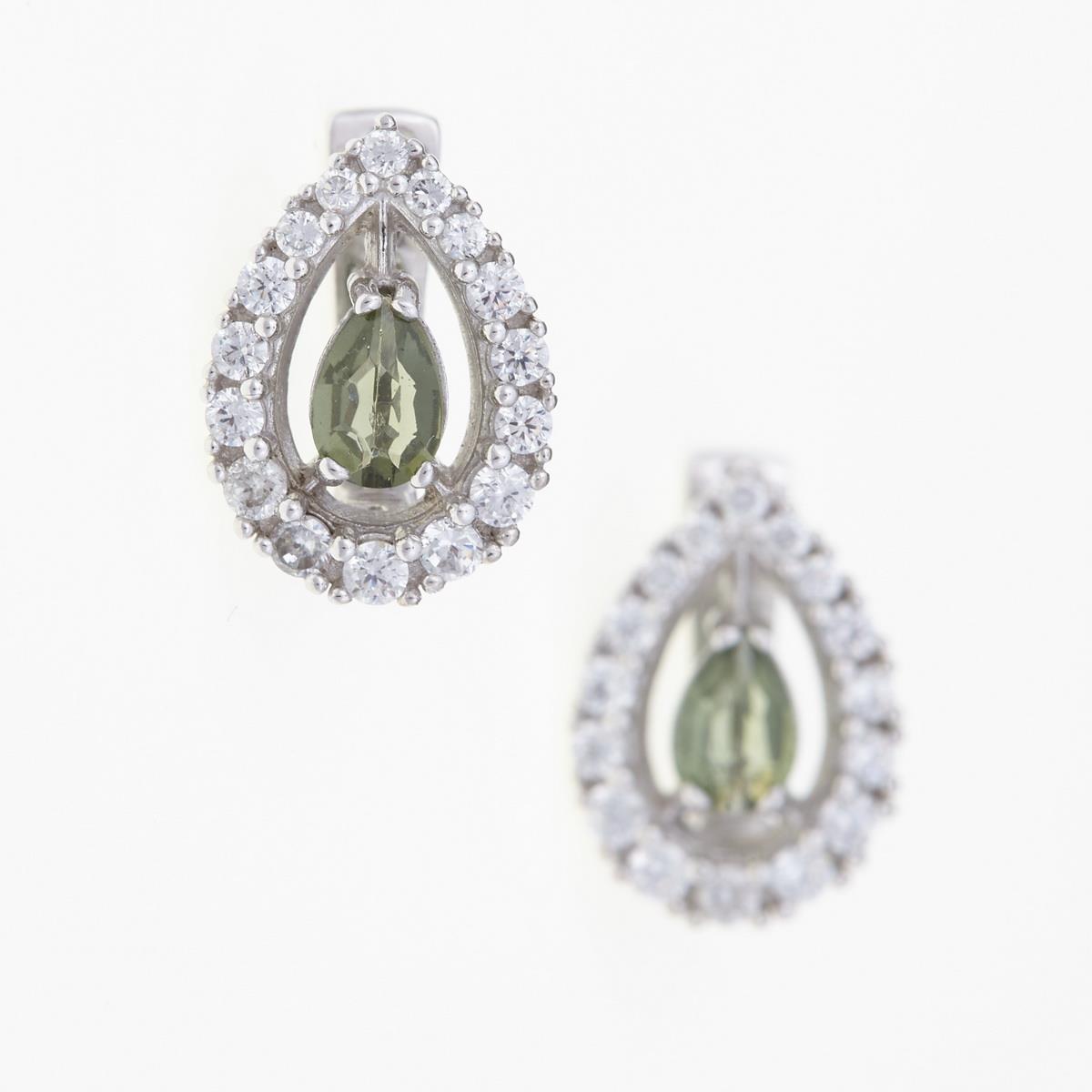 Silver earrings with moldavites and cubic zirconia 2046-1