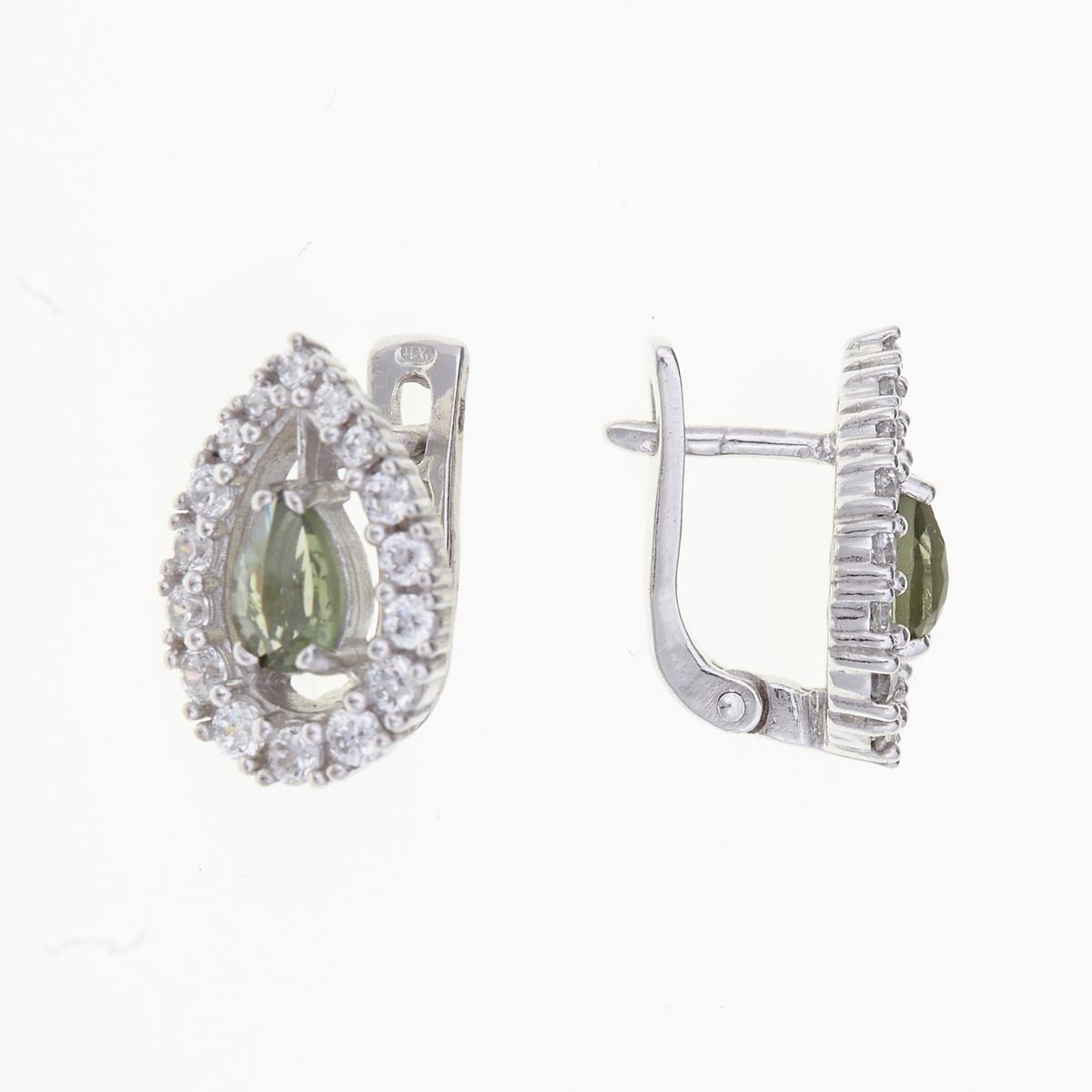 Silver earrings with moldavites and cubic zirconia 2046-1