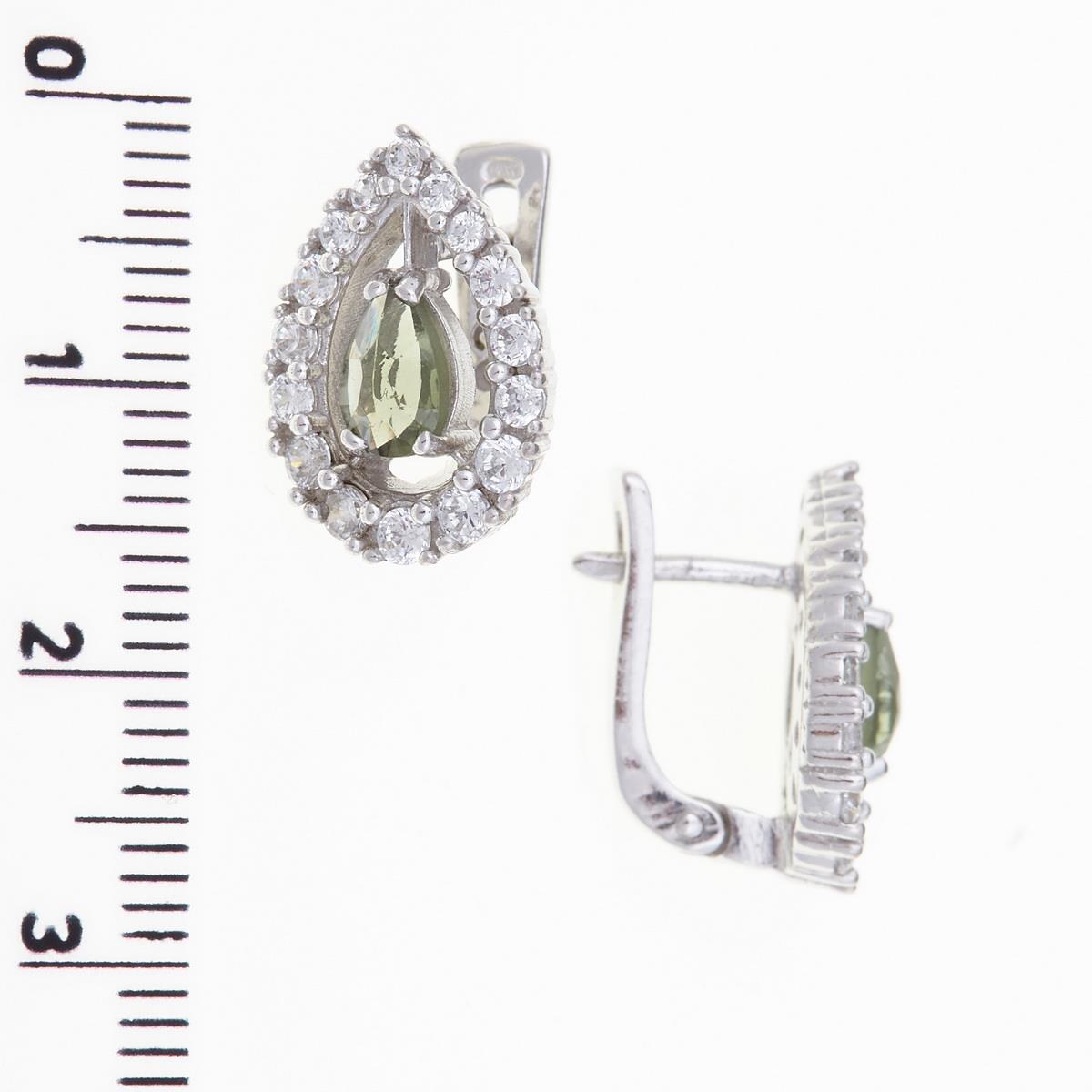 Silver earrings with moldavites and cubic zirconia 2046-1