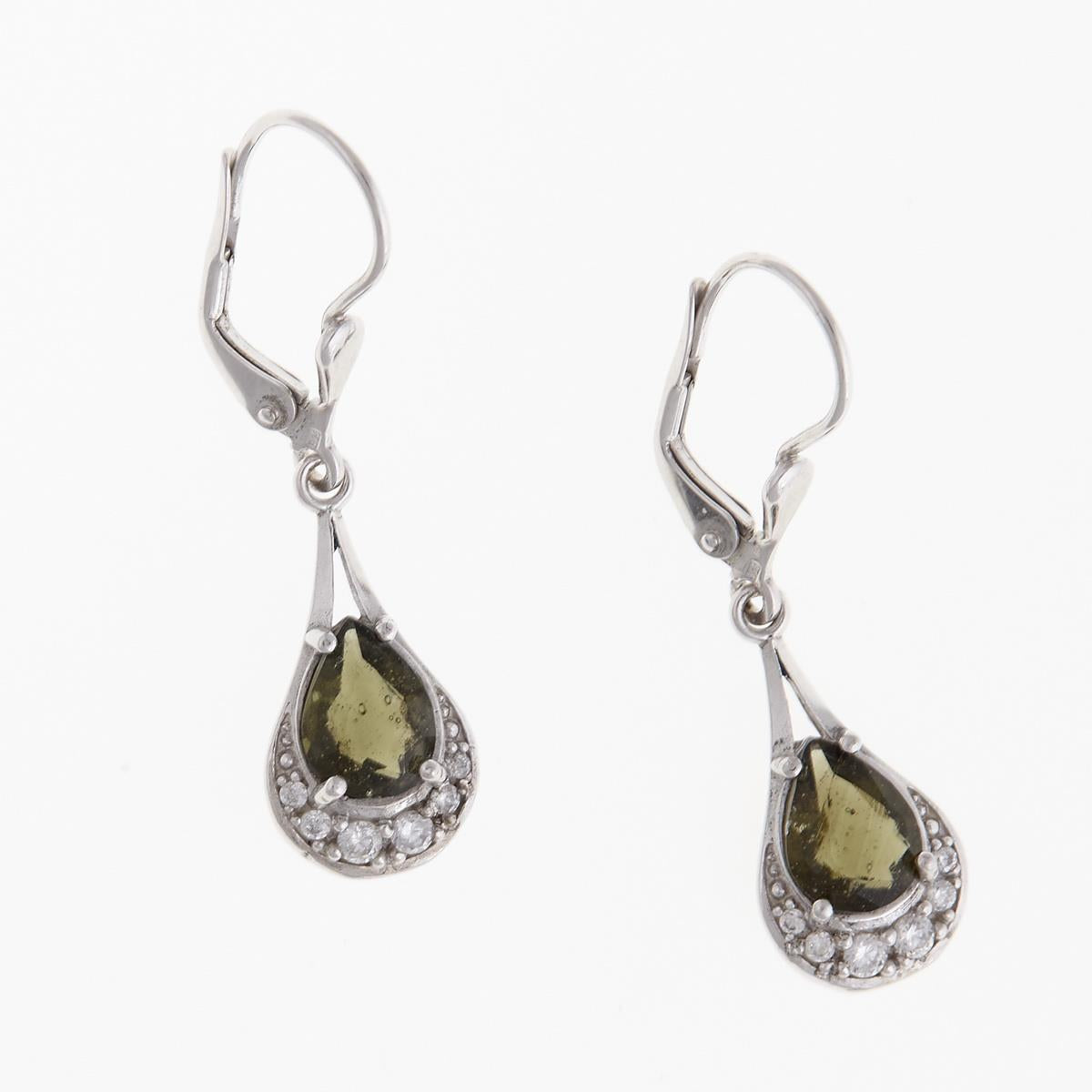 Silver earrings with moldavites and cubic zirconia 2064-4