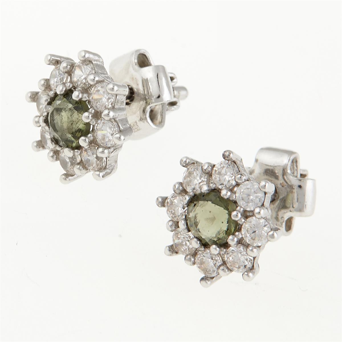 Silver earrings with moldavites and cubic zirconia 2071-2