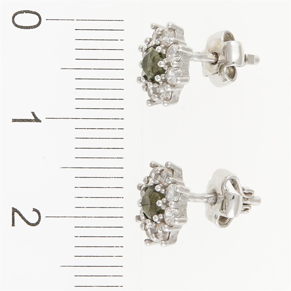 Silver earrings with moldavites and cubic zirconia 2071-2