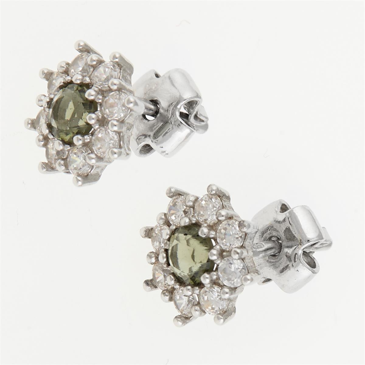 Silver earrings with moldavites and cubic zirconia 2071-2