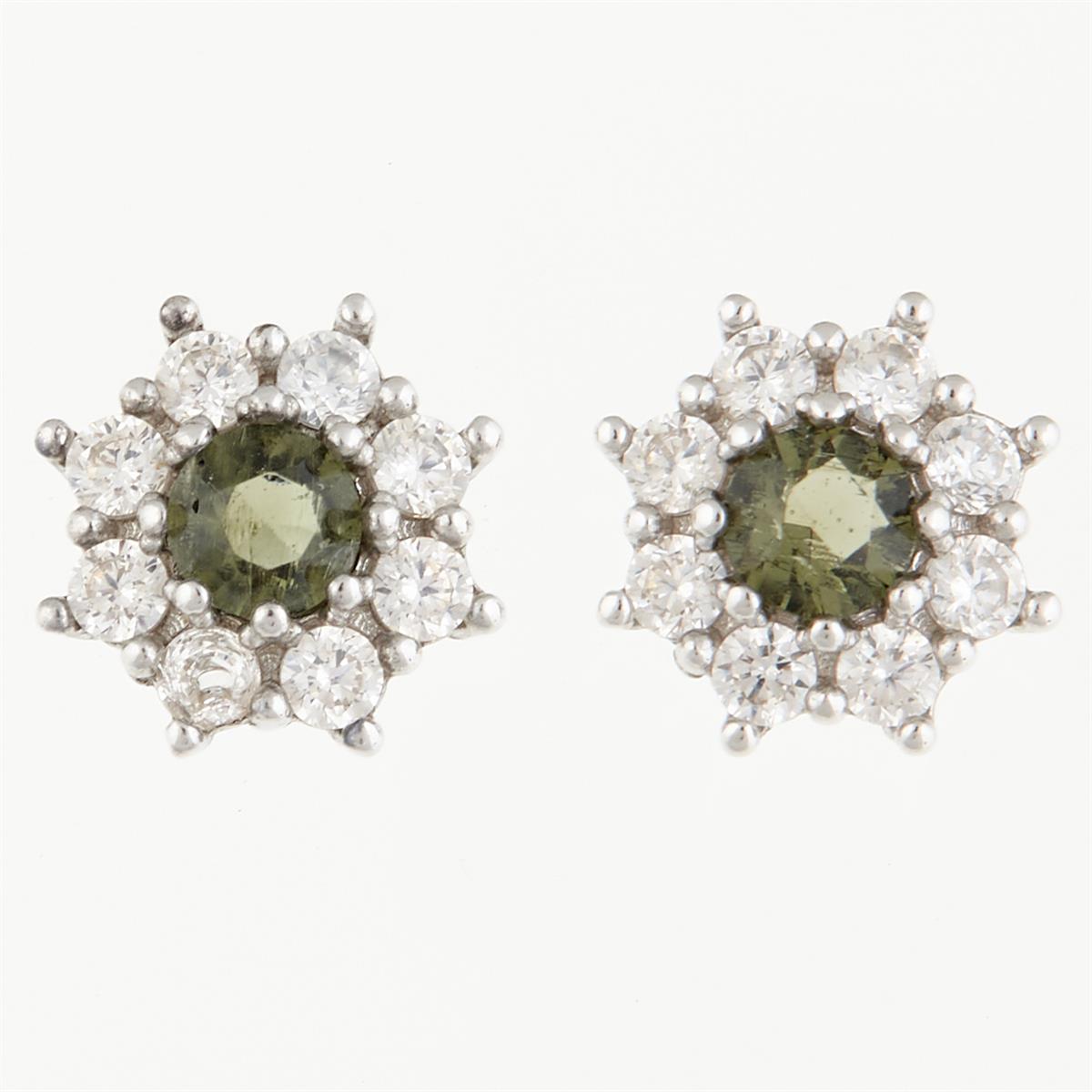 Silver earrings with moldavites and cubic zirconia 2071-2
