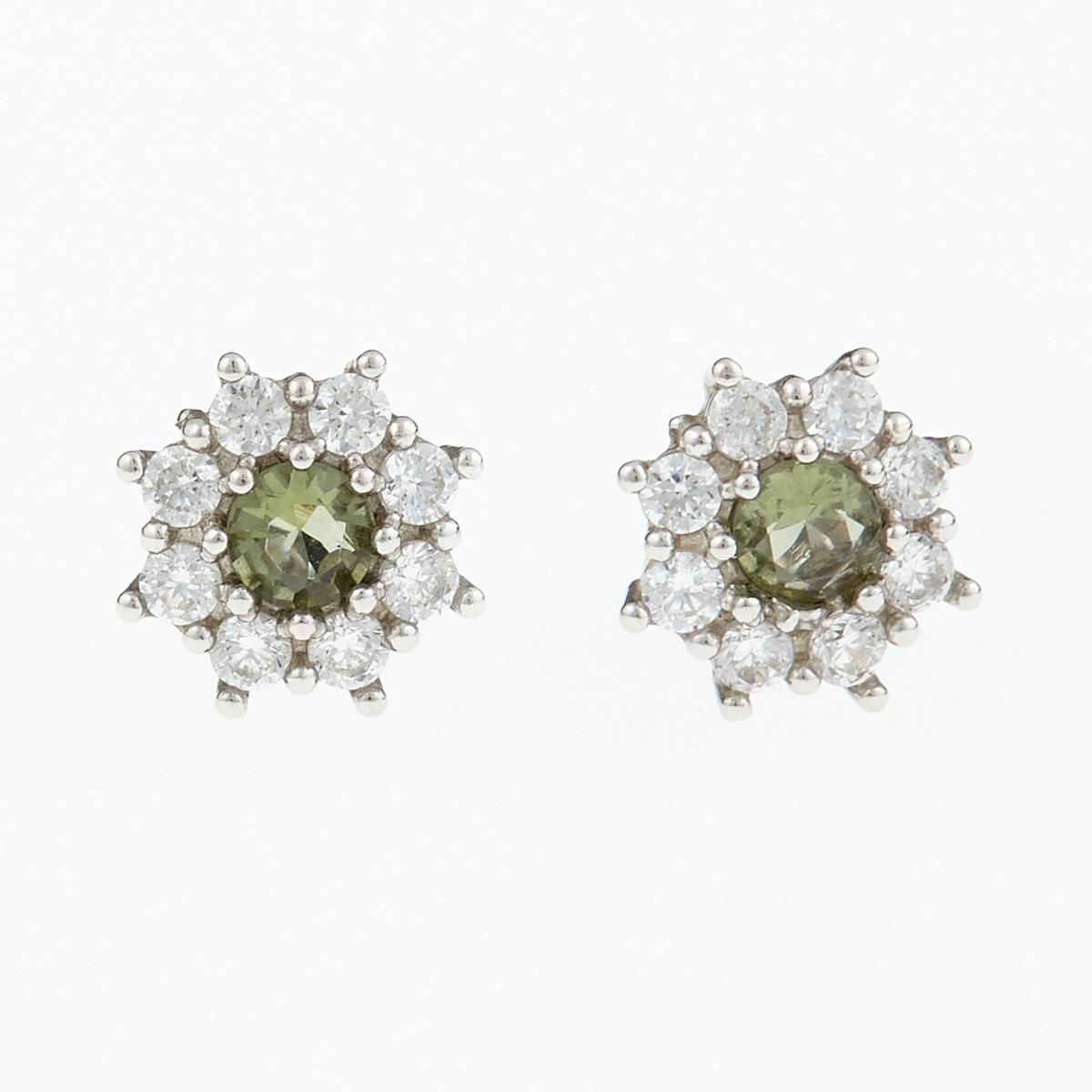 Silver earrings with moldavites and cubic zirconia 2071-3