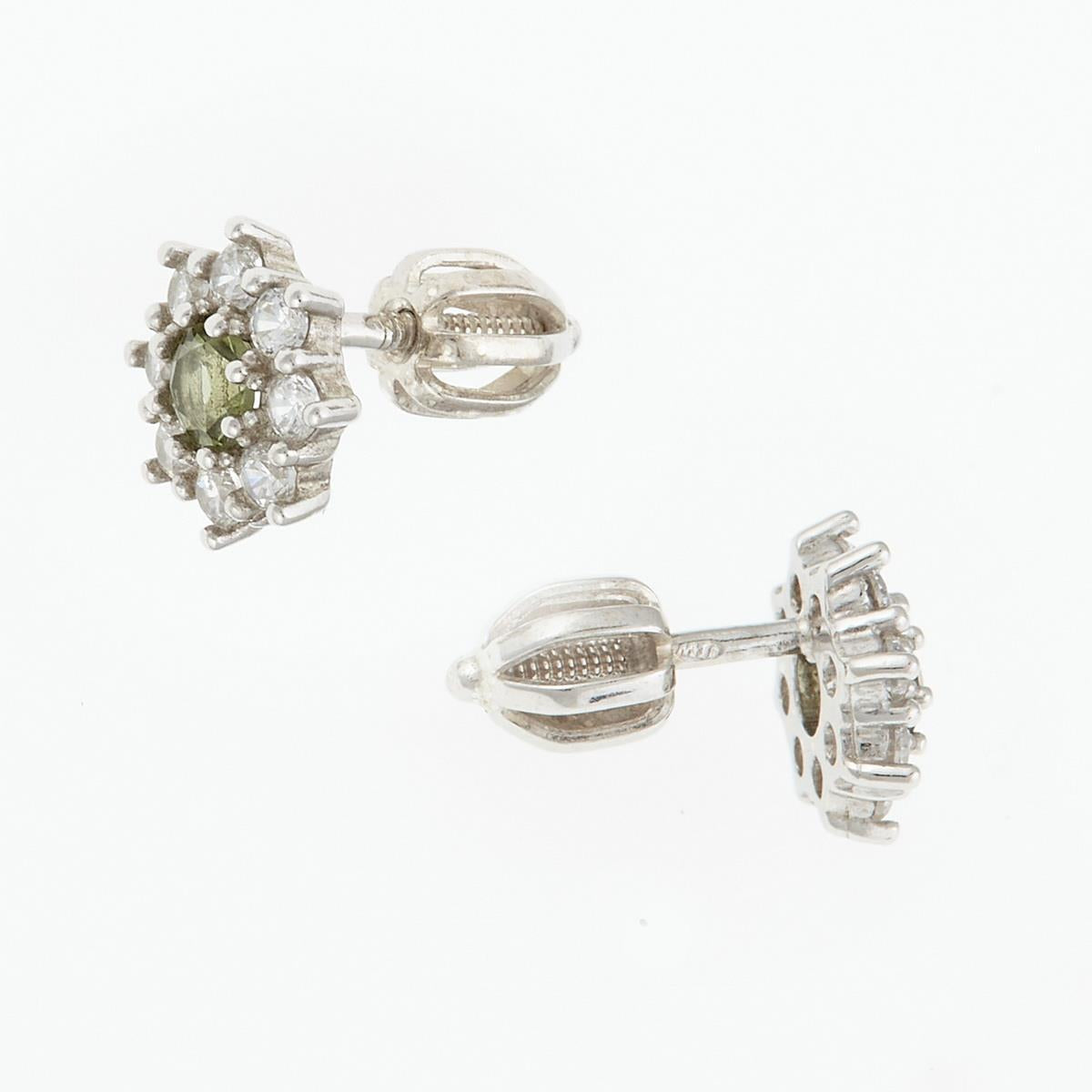 Silver earrings with moldavites and cubic zirconia 2071-3