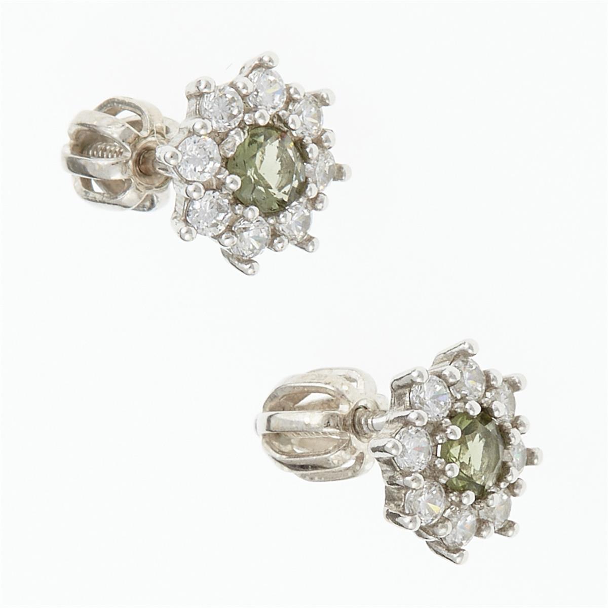 Silver earrings with moldavites and cubic zirconia 2071-3