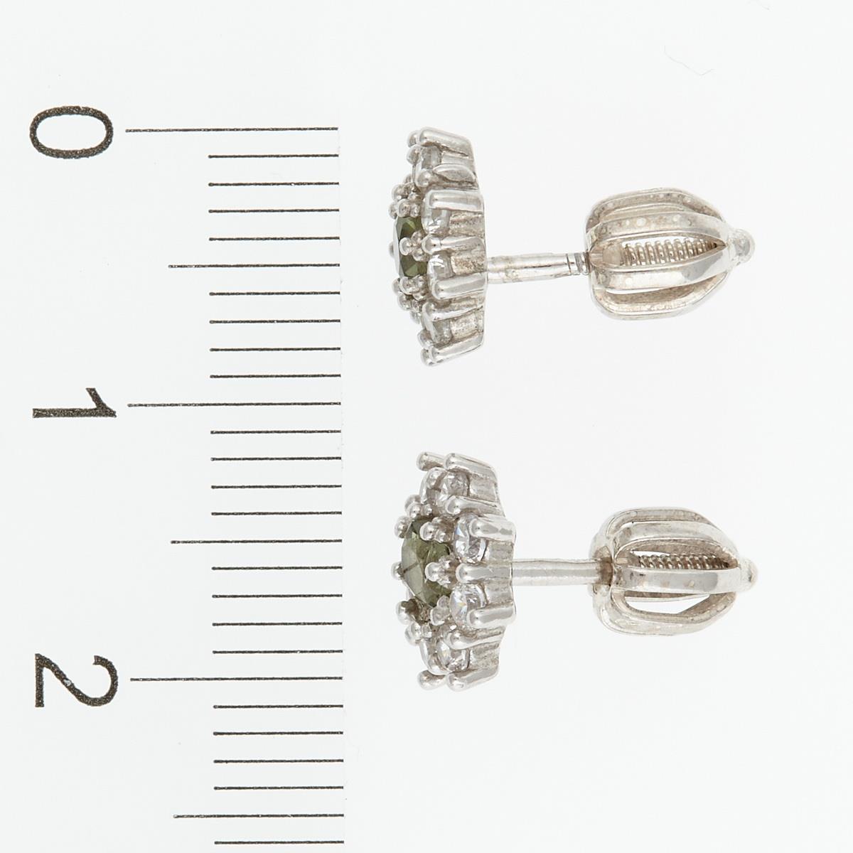 Silver earrings with moldavites and cubic zirconia 2071-3