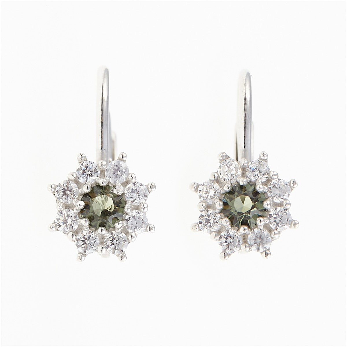 Silver earrings with moldavites and cubic zirconia 2071-4