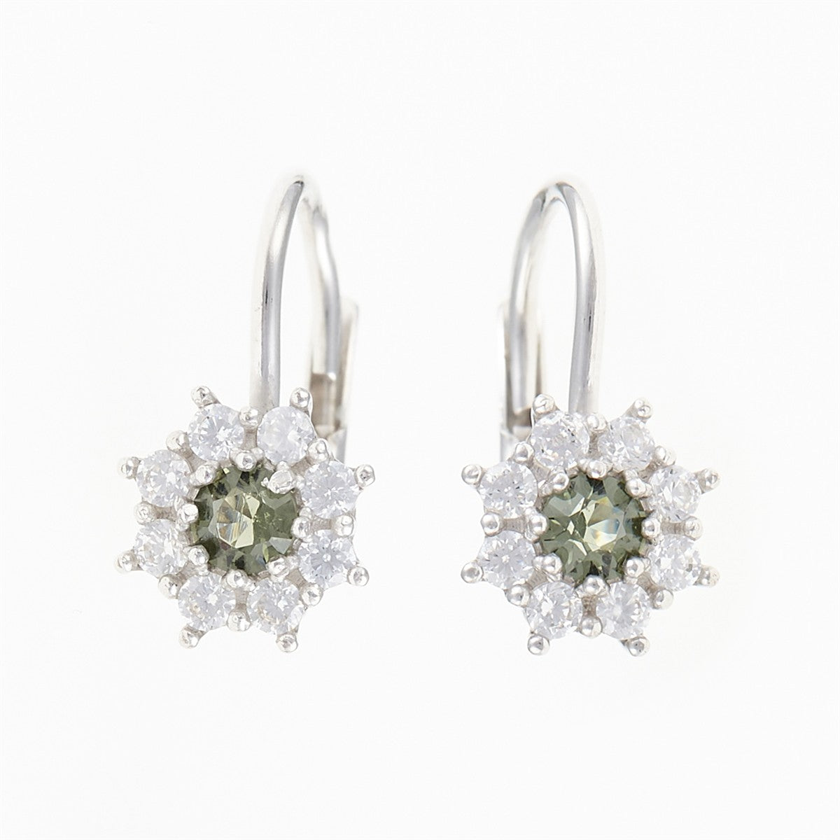 Silver earrings with moldavites and cubic zirconia 2071-4