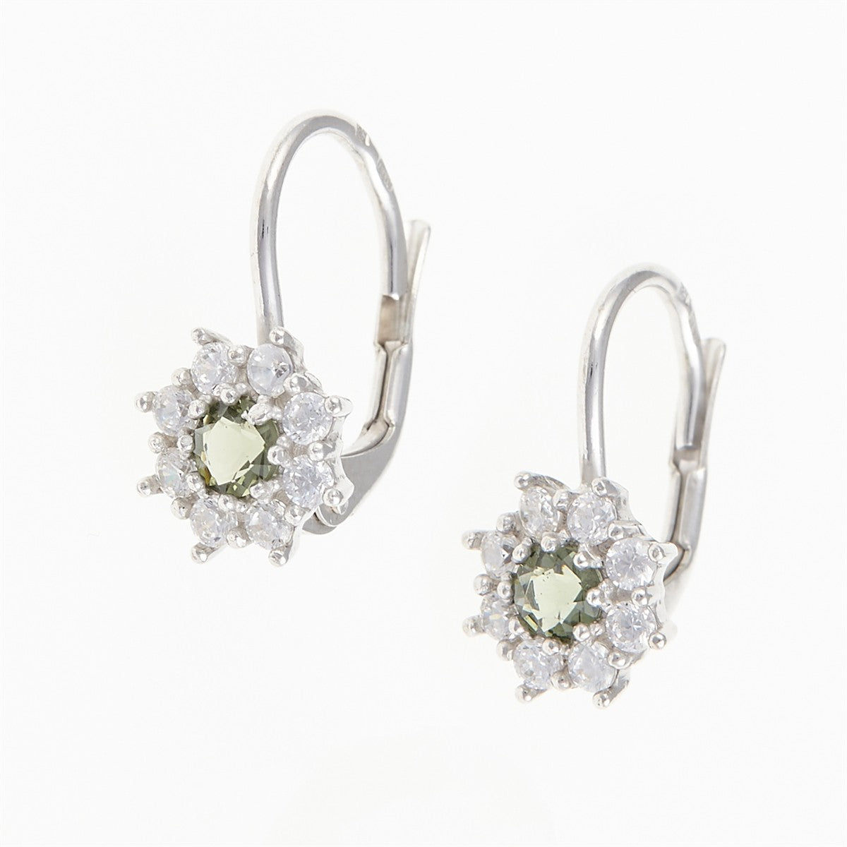 Silver earrings with moldavites and cubic zirconia 2071-4