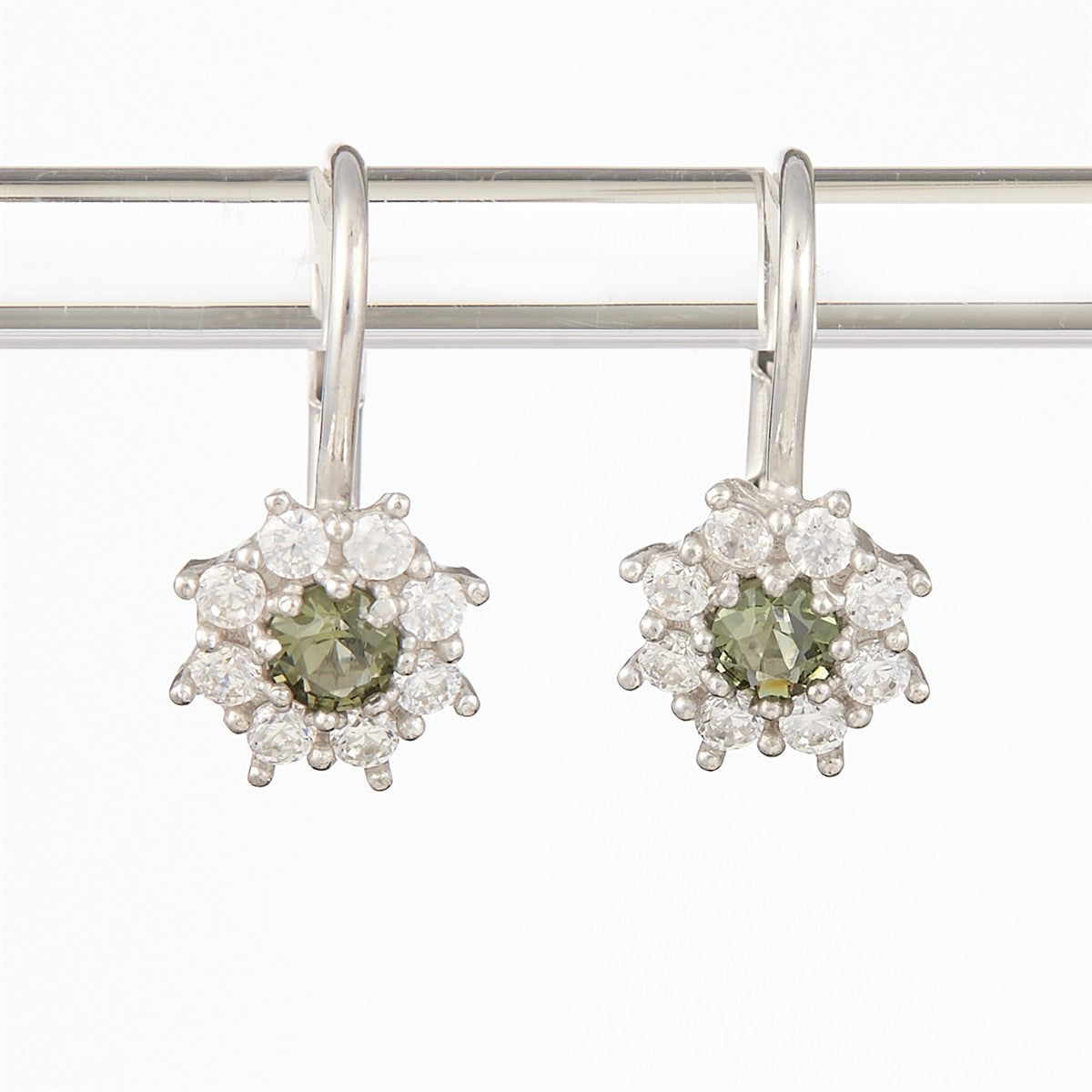 Silver earrings with moldavites and cubic zirconia 2071-4