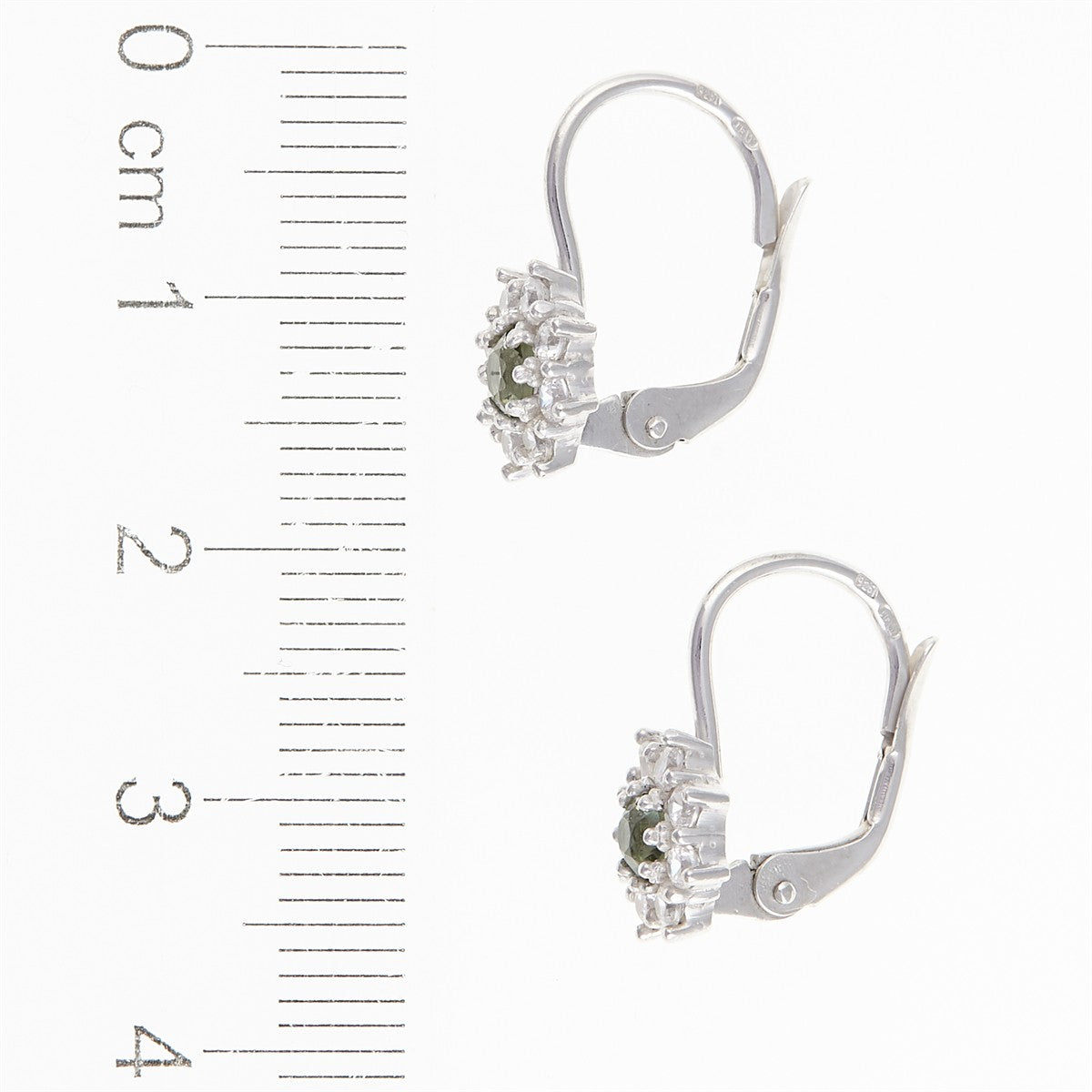 Silver earrings with moldavites and cubic zirconia 2071-4