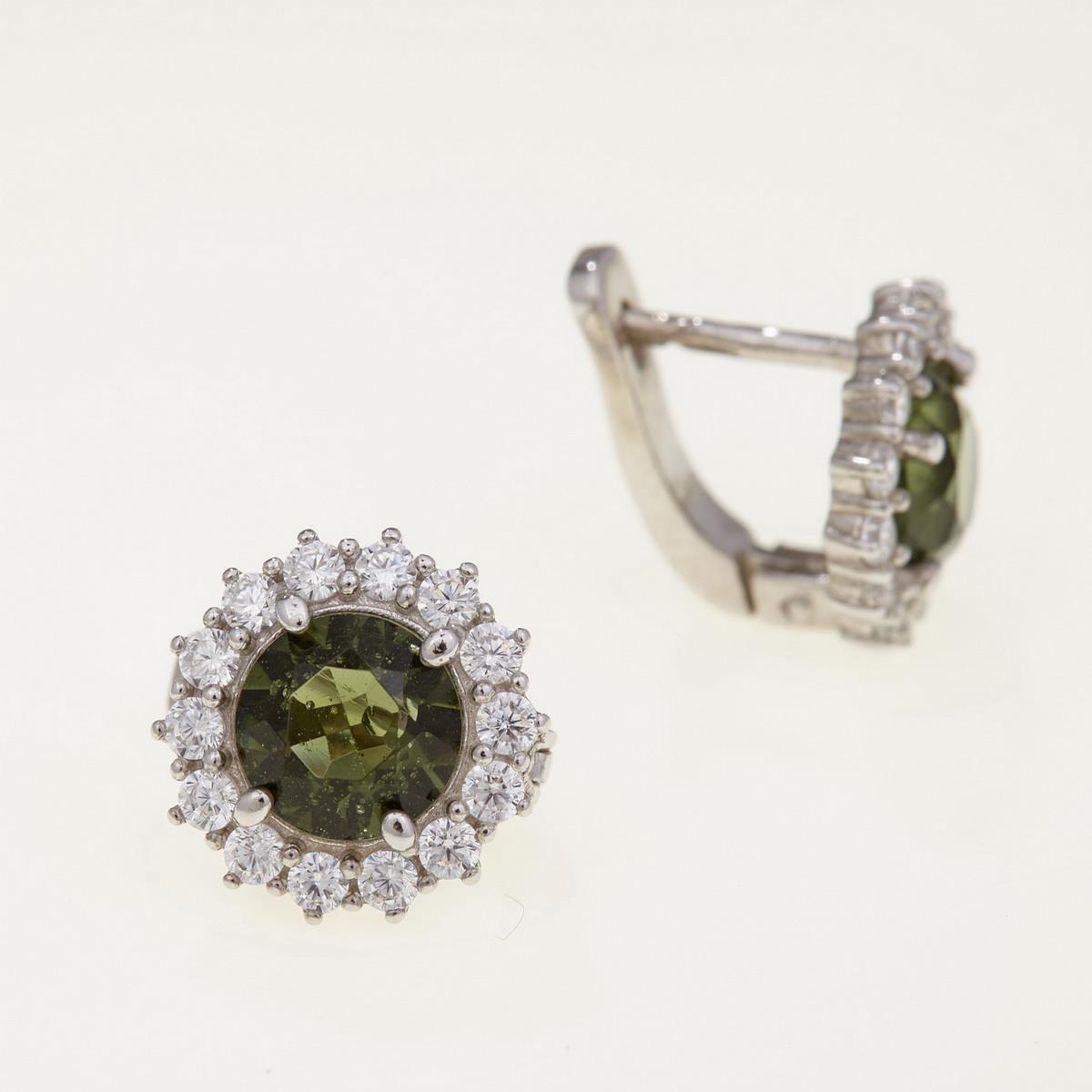 Silver earings with moldavites and zirkonia 2073-1