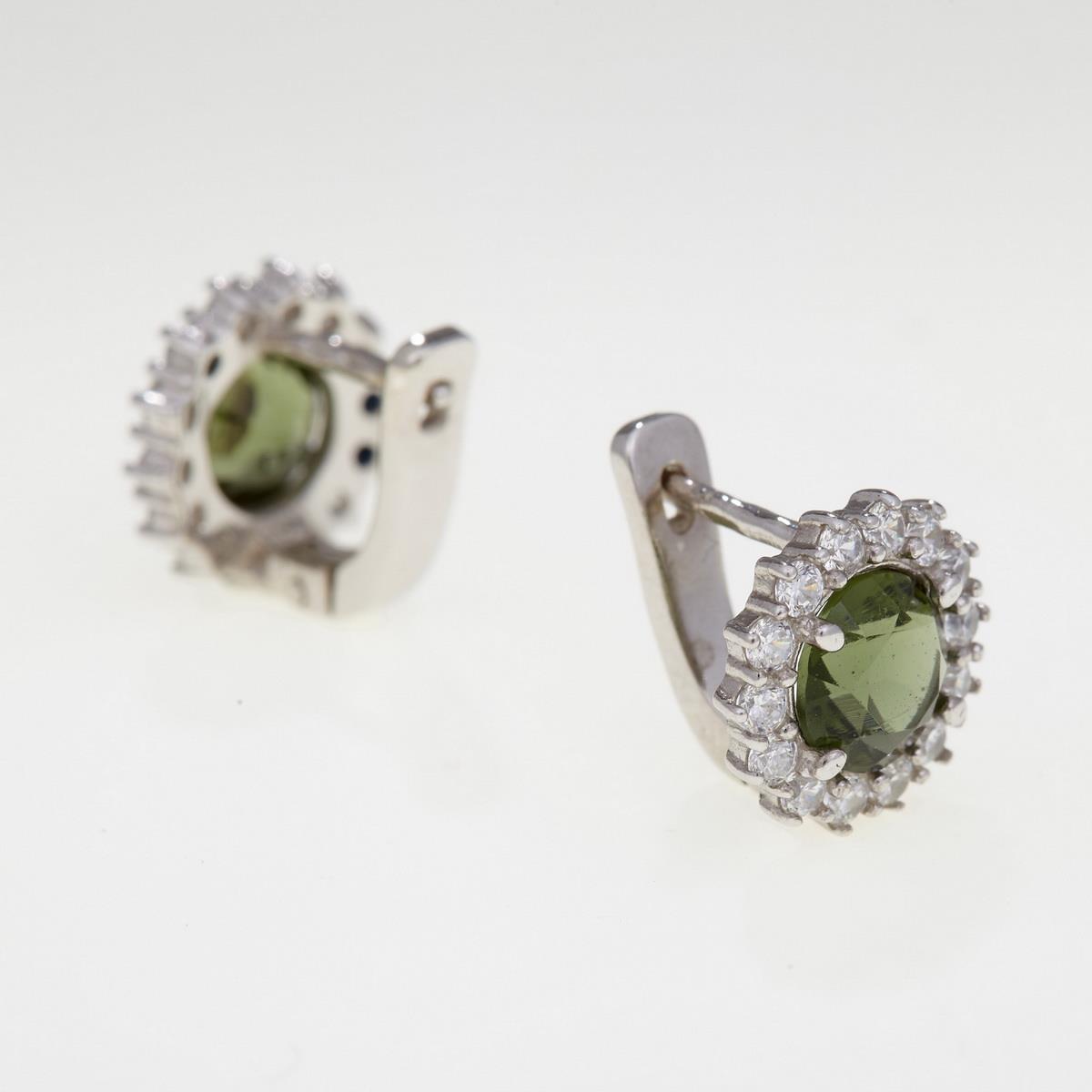 Silver earings with moldavites and zirkonia 2073-1
