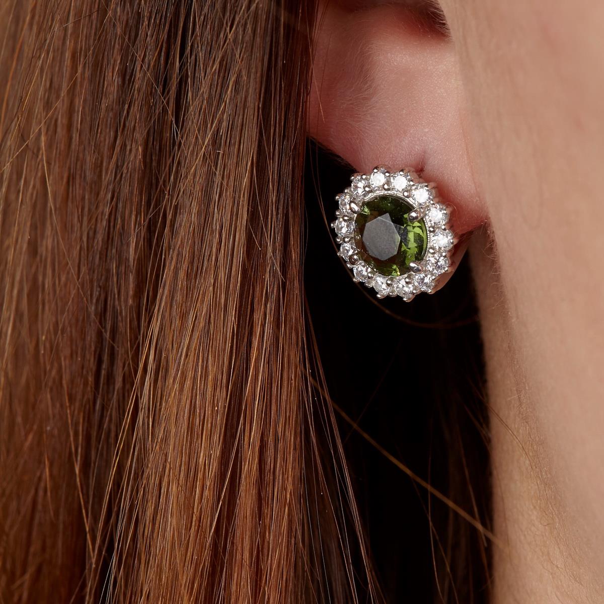 Silver earings with moldavites and zirkonia 2073-1