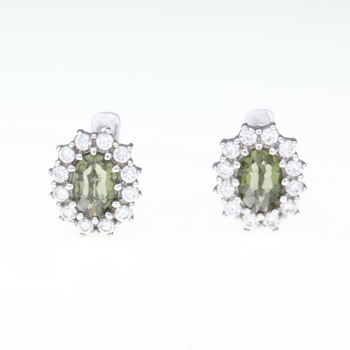 Silver earrings with moldavites and cubic zirconia 2075-1
