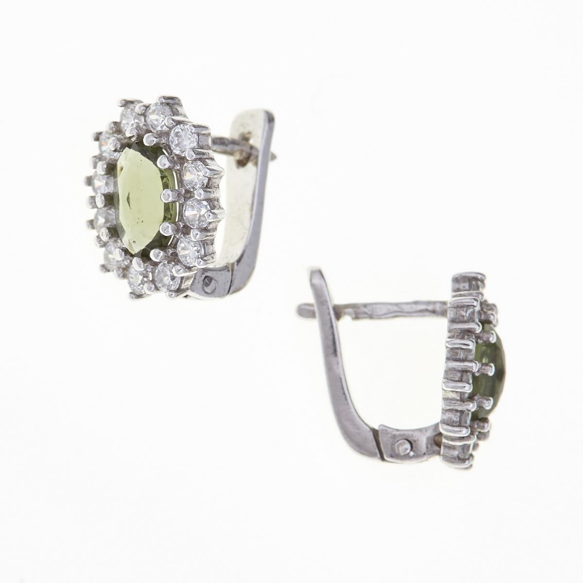 Silver earrings with moldavites and cubic zirconia 2075-1
