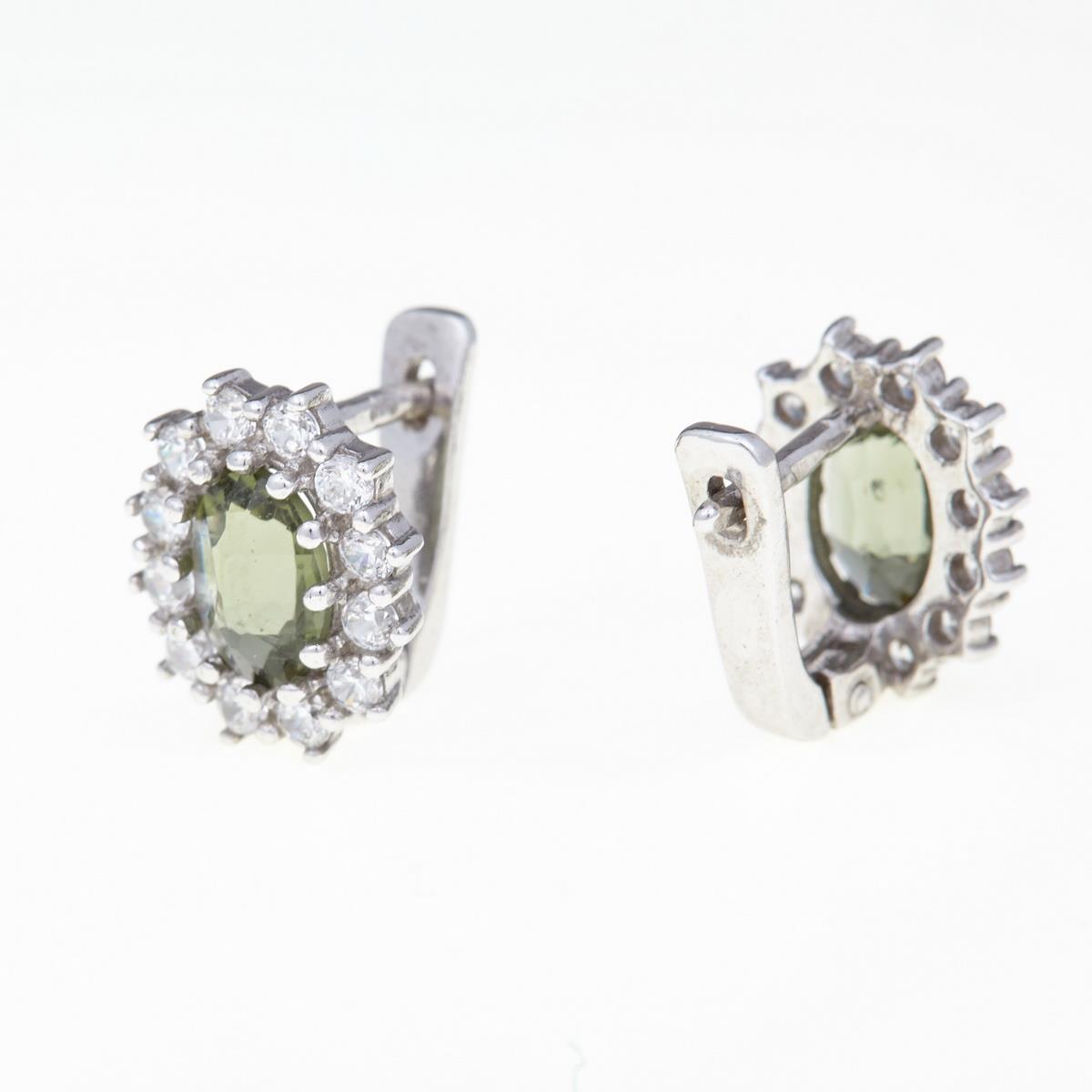 Silver earrings with moldavites and cubic zirconia 2075-1