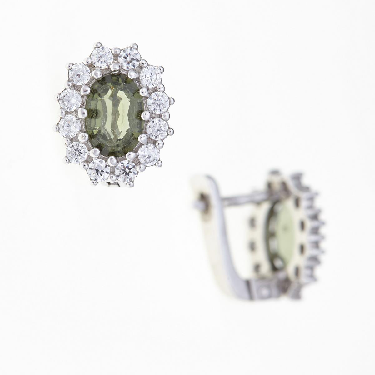 Silver earrings with moldavites and cubic zirconia 2075-1