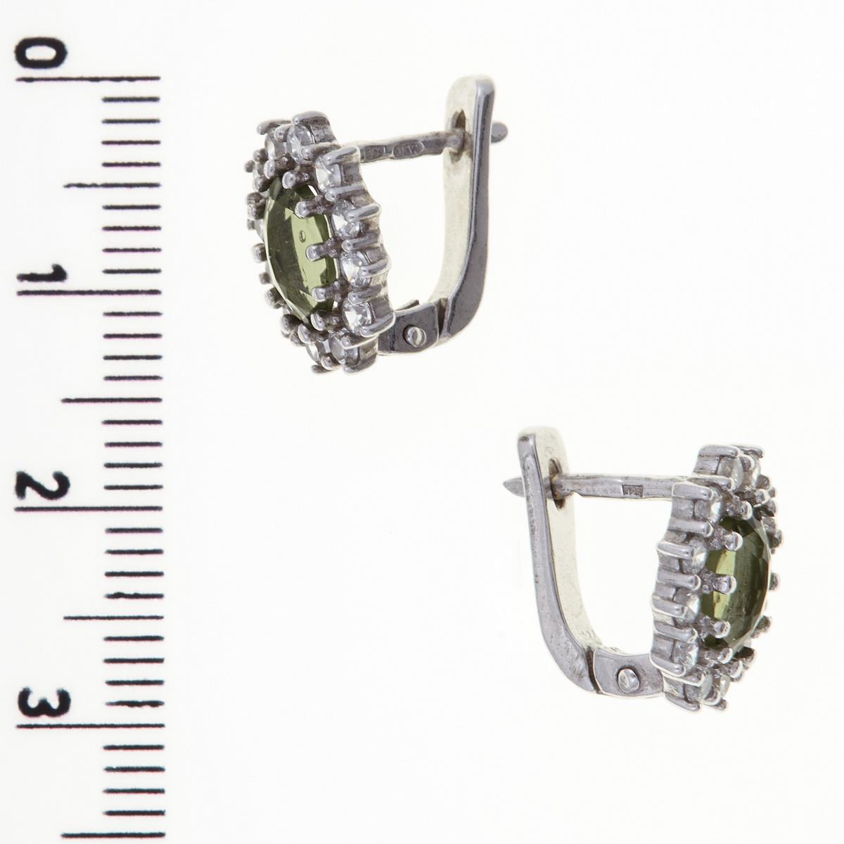 Silver earrings with moldavites and cubic zirconia 2075-1