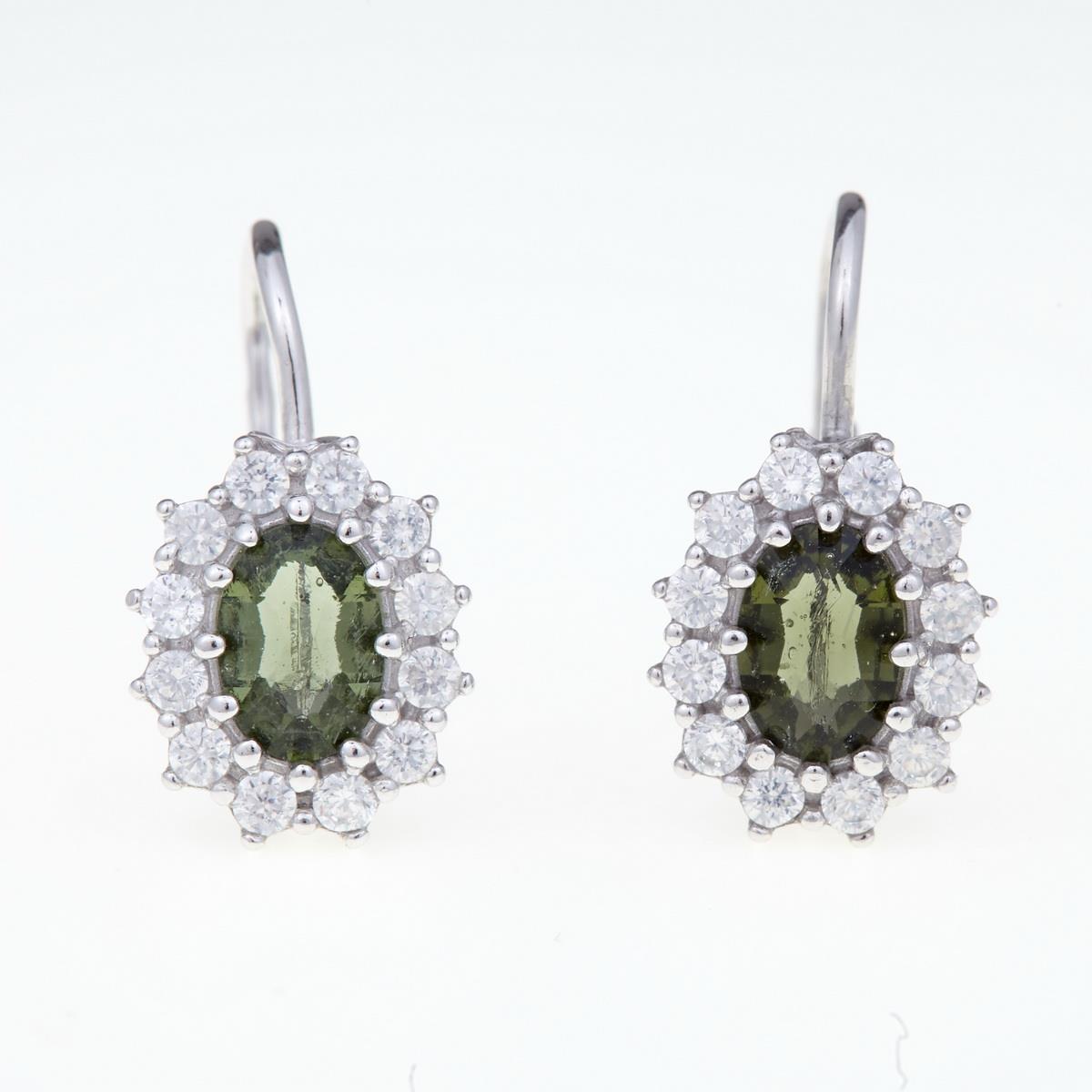 Silver earrings with moldavites and cubic zirconia 2075-4