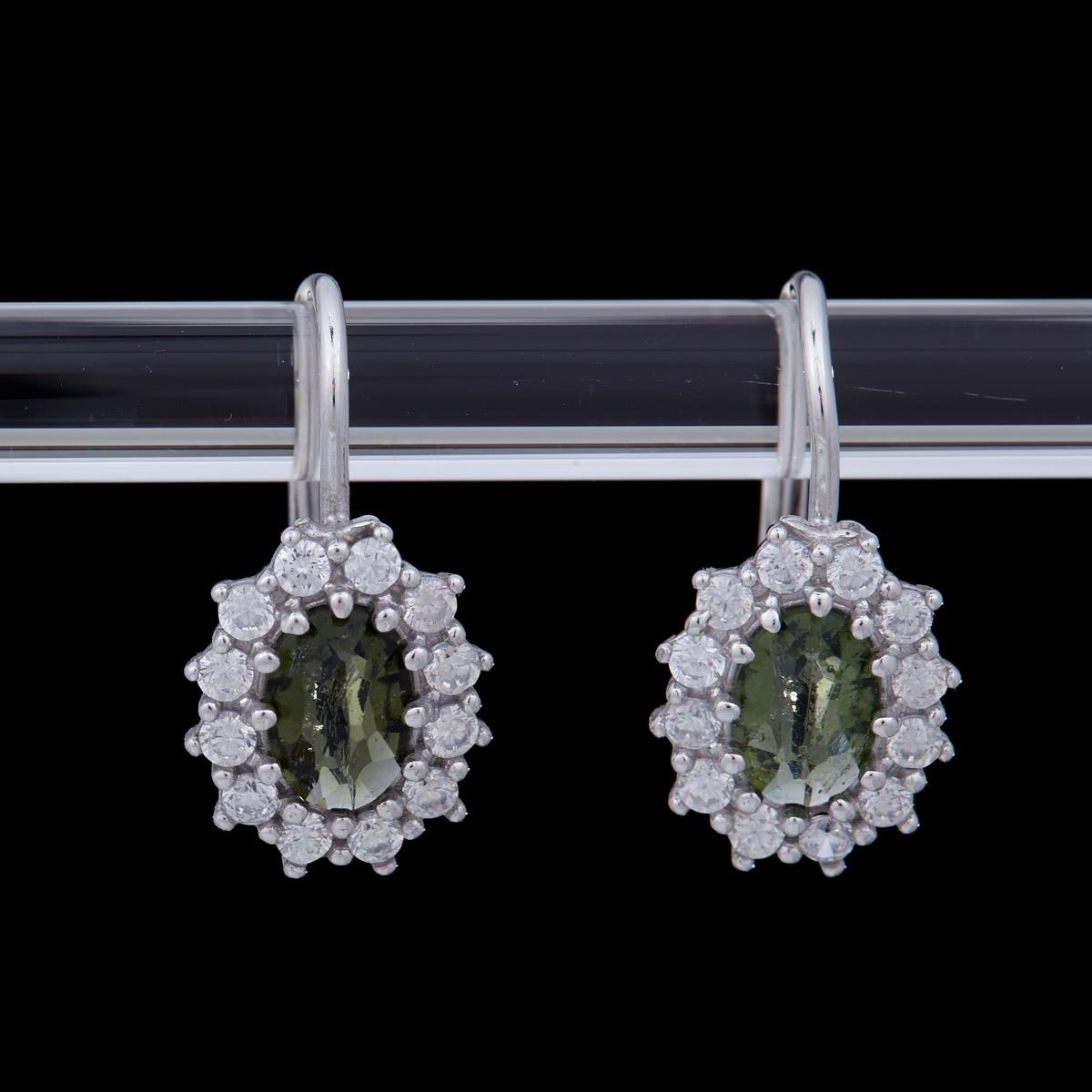 Silver earrings with moldavites and cubic zirconia 2075-4