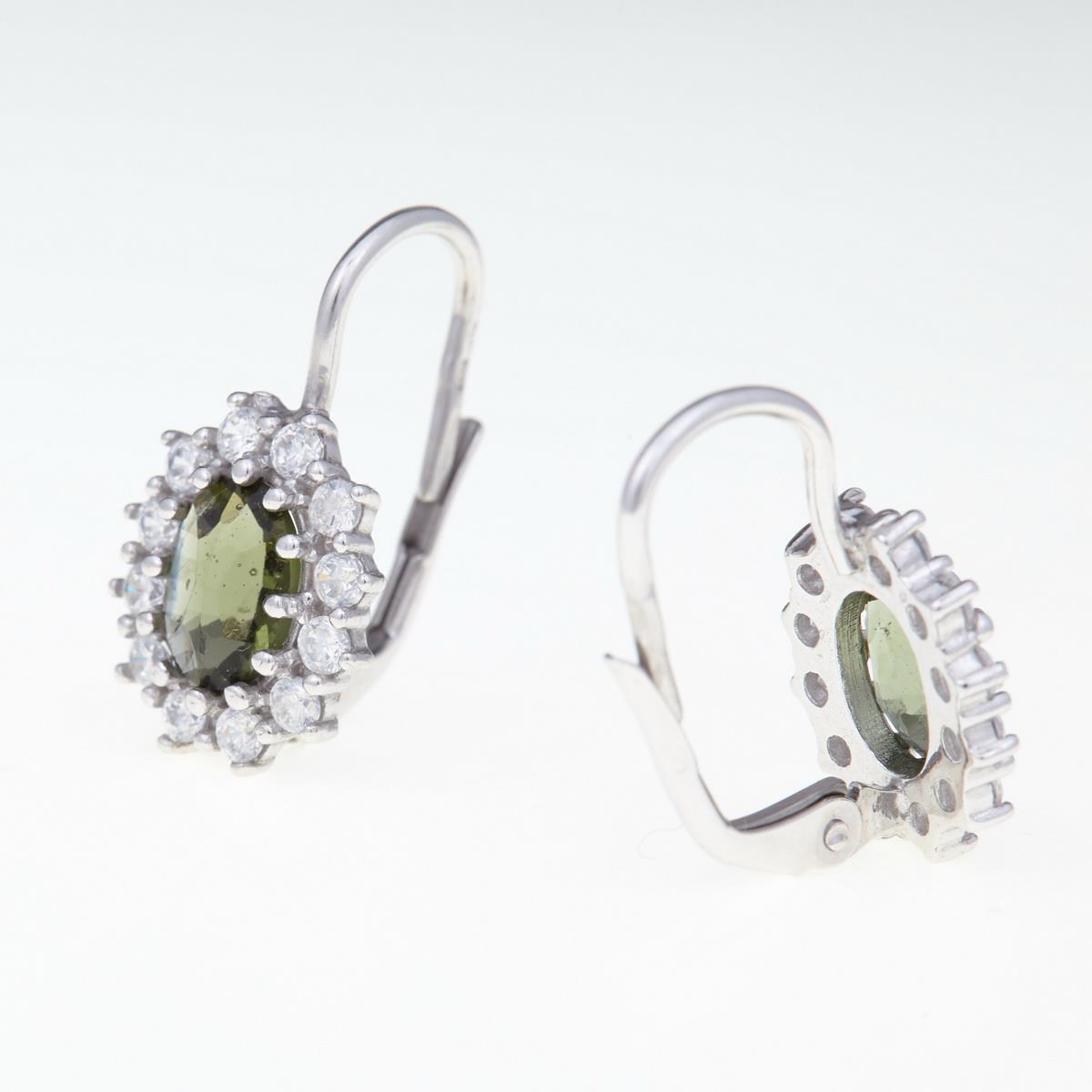 Silver earrings with moldavites and cubic zirconia 2075-4