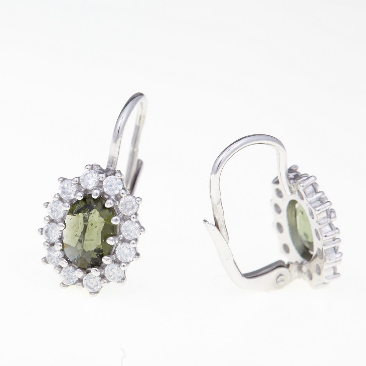Silver earrings with moldavites and cubic zirconia 2075-4
