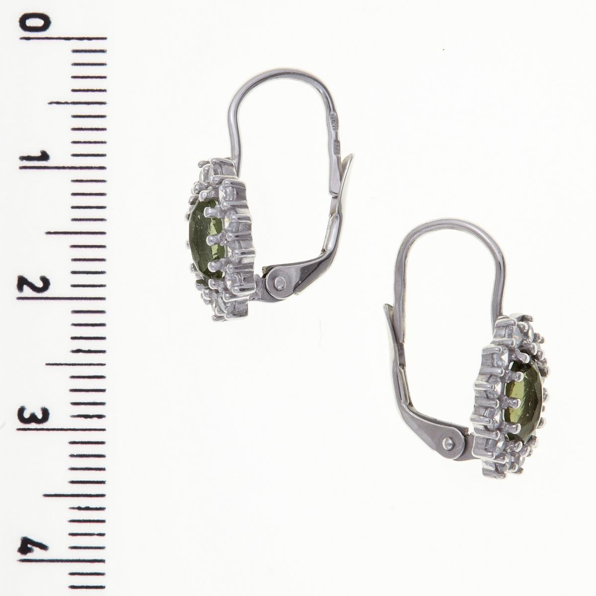 Silver earrings with moldavites and cubic zirconia 2075-4