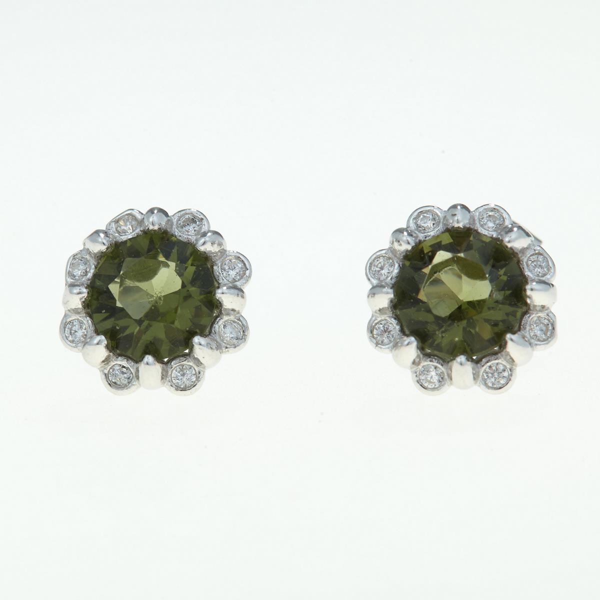 Silver earrings with moldavites and cubic zirconia 2125-2