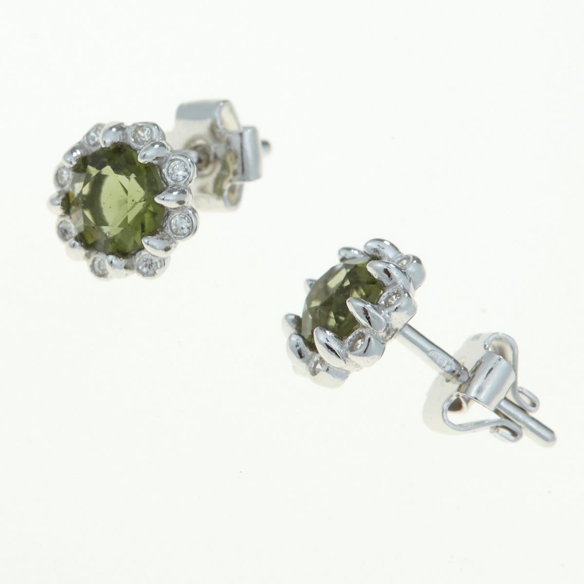Silver earrings with moldavites and cubic zirconia 2125-2