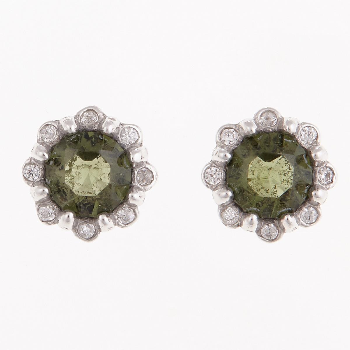 Silver earrings with moldavites and cubic zirconia 2125-3