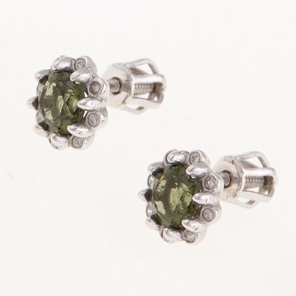 Silver earrings with moldavites and cubic zirconia 2125-3