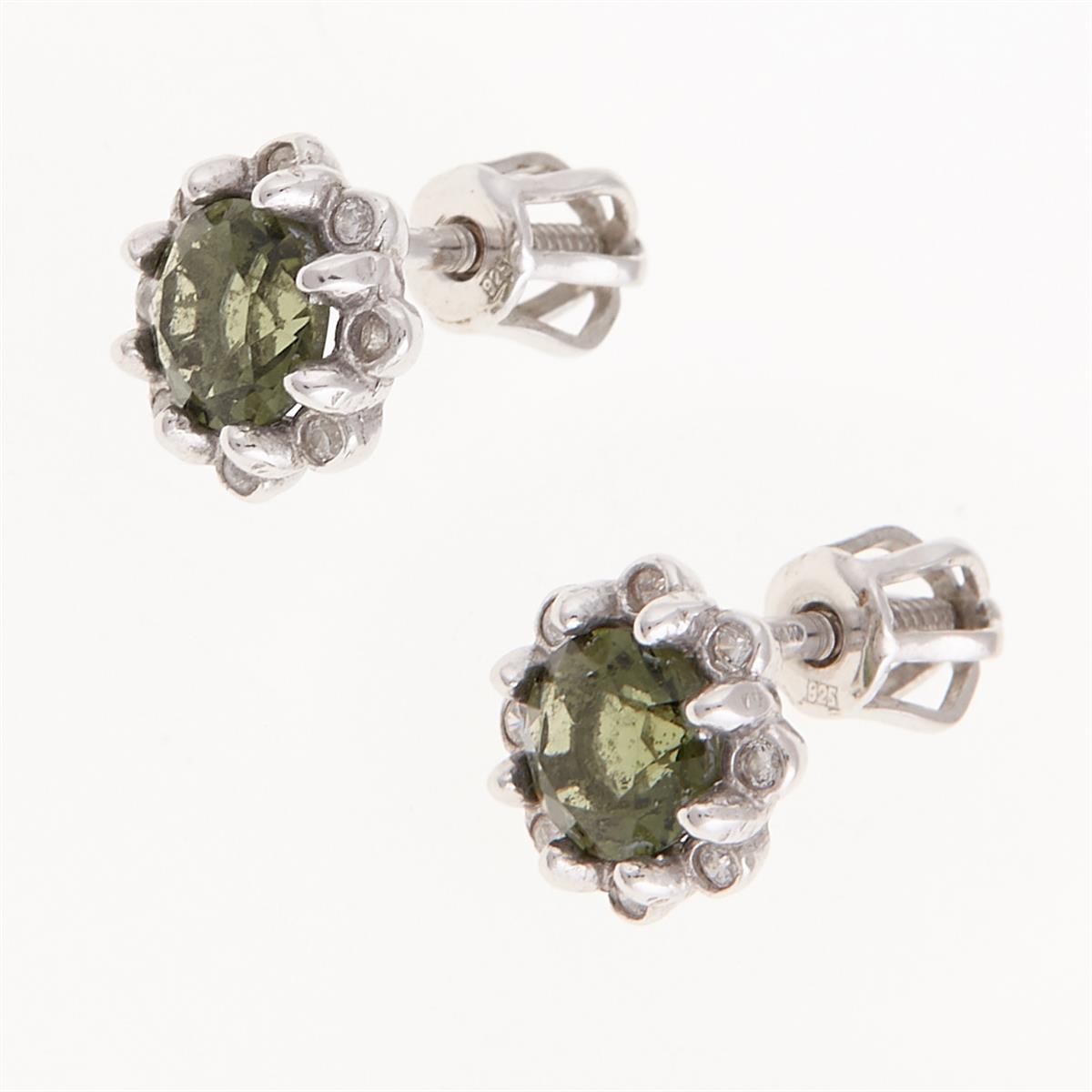 Silver earrings with moldavites and cubic zirconia 2125-3