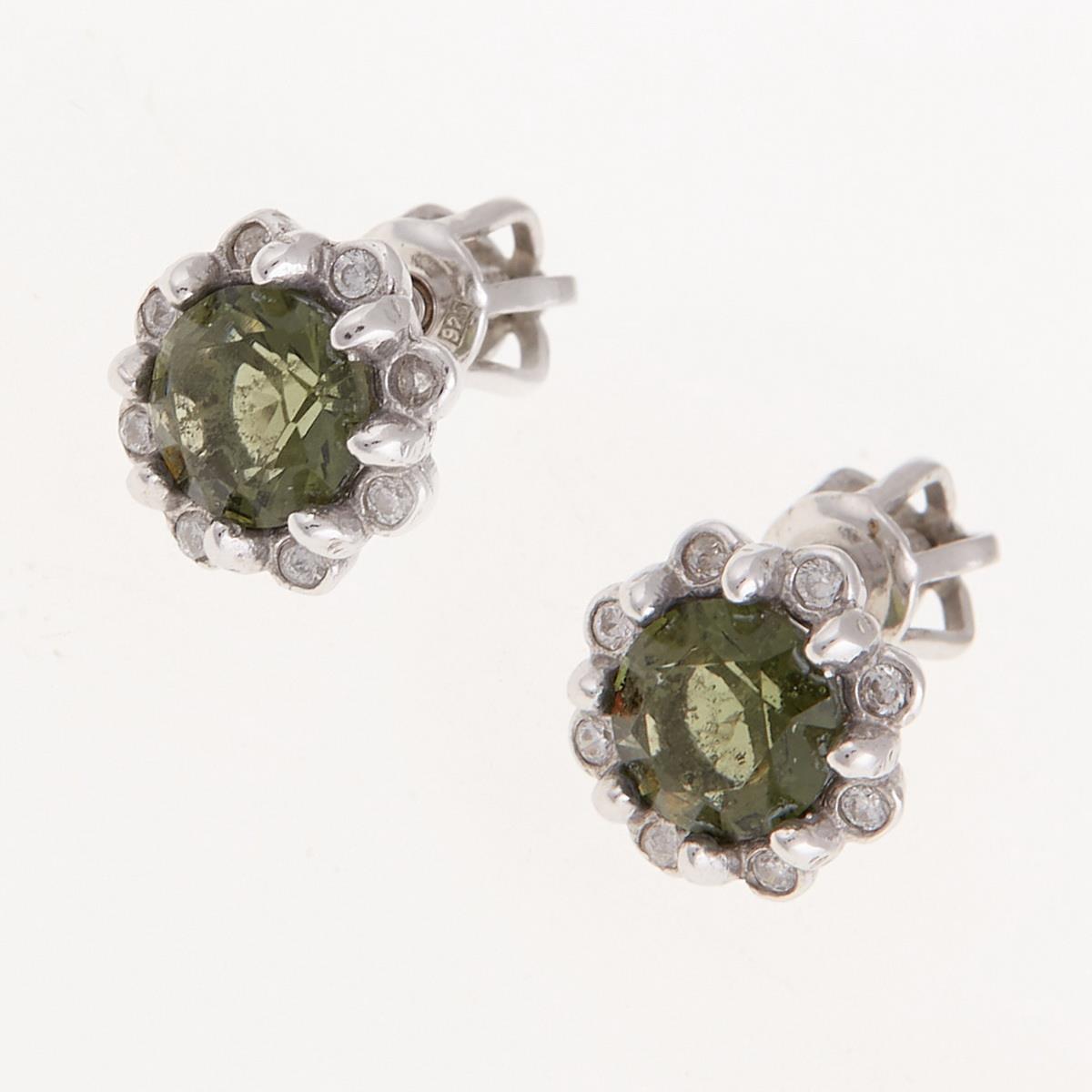 Silver earrings with moldavites and cubic zirconia 2125-3