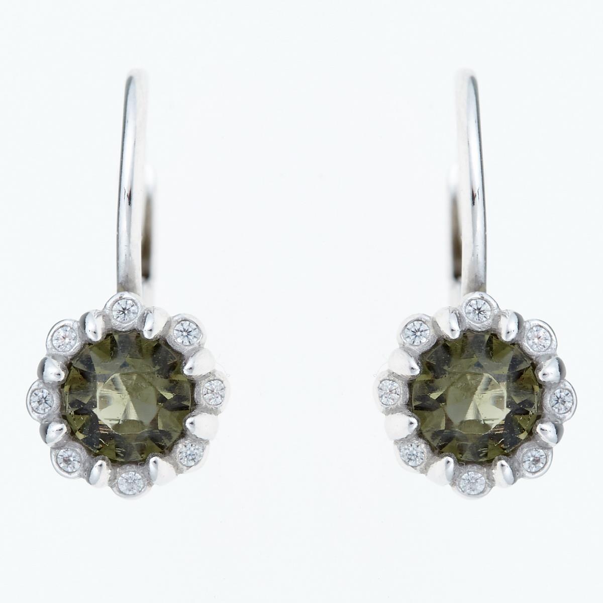 Silver earrings with moldavites and cubic zirconia 2125-4