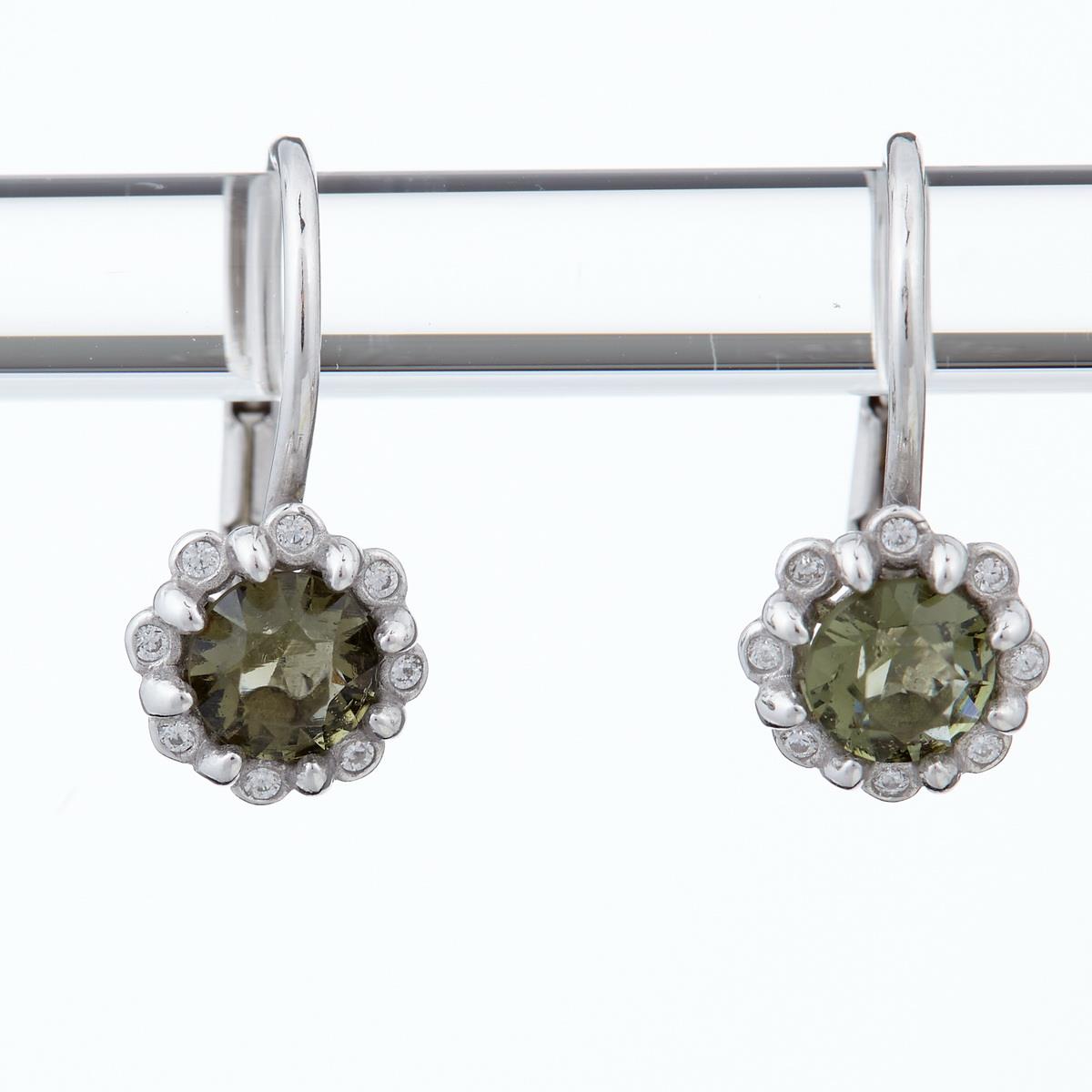 Silver earrings with moldavites and cubic zirconia 2125-4