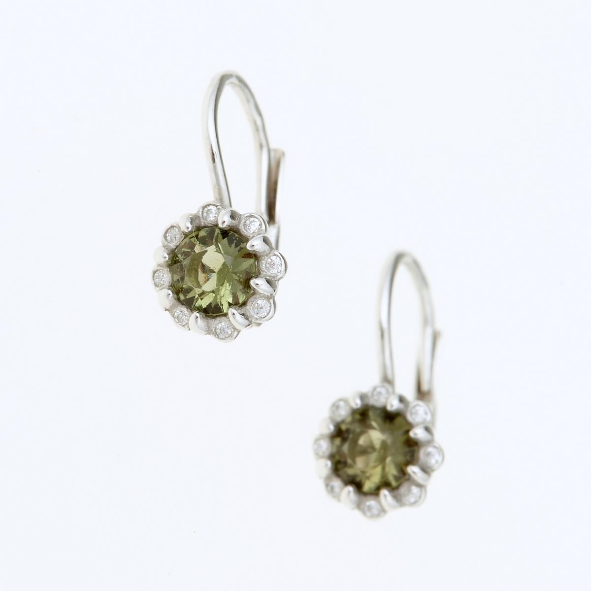 Silver earrings with moldavites and cubic zirconia 2125-4
